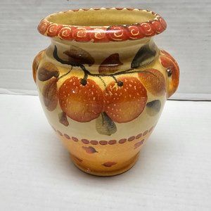 Italica ARS Hand Painted Pottery Ceramic warm orange Fruit Peach Vase Italy
